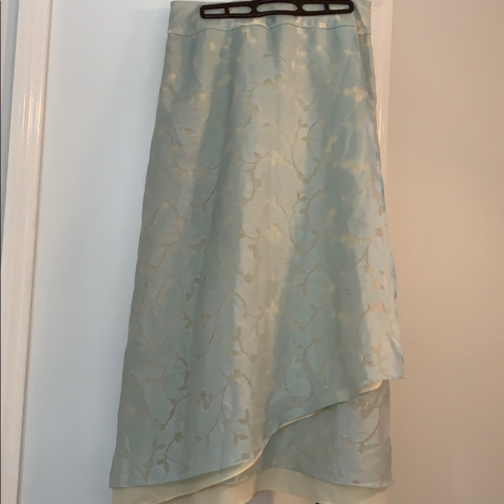 JJill linen blend skirt, sea glass/yellow, sz 10